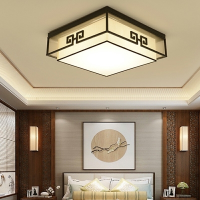 3-Light Flush Mount Pendant Light Traditional Style Square Shape Fabric Ceiling Mounted Fixture