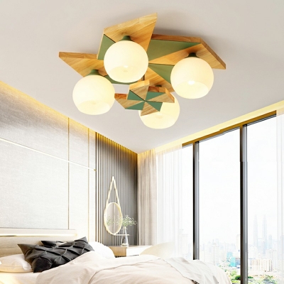 4 Light Flush Ceiling Light Fixture Wood Flush Ceiling Lights for Bedroom