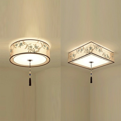5-Light Flush Mount Fixture Traditional Style Square Shape Fabric Ceiling Lighting