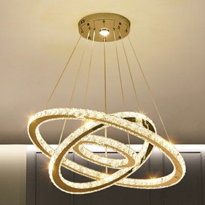 Contemporary Ring Chandelier Lights Faceted Clear Crystal Prism Ceiling Chandelier