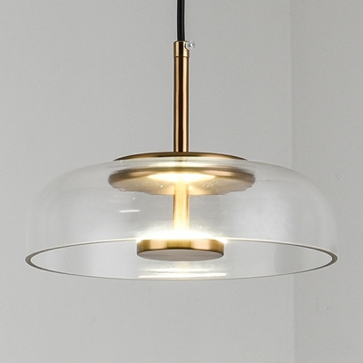 Glass 1 Light Hanging Pendnant Lamp Modern Drum Minimalist Pendant Light for Dinning Room