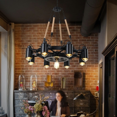 Industrial Rope Pendant Lighting Fixture Black Chandelier for Living Room