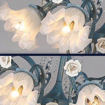 Metal Flower Chandelier Pendant Light Traditional Style 3 Lights Hanging Chandelier in Blue