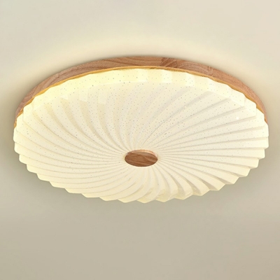 Modern Style Circular Flush-Mount Light Fixture Wood 1-Light Flush Light in Brown