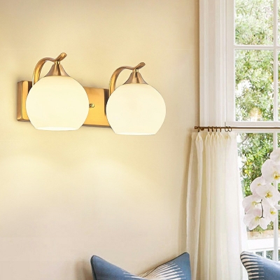 Modern Style Sphere Wall Light Sconce Glass 2 Lights Wall Lighting Fixtures in Gold