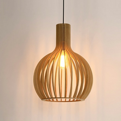 Modern Wood 1 Light Ceiling Pendant Lamp Globe Living Room Simplicity Down Lighting
