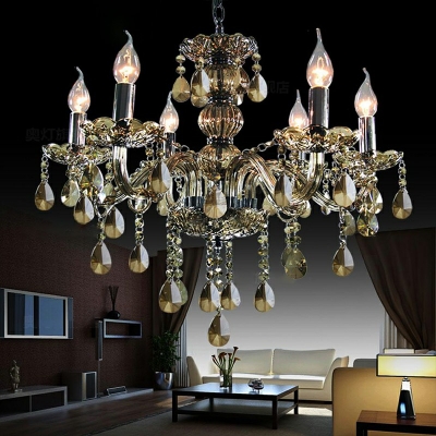 Nordic Style Crystal Chandelier Light Modern Style Metal Candle Shaped Pendant Light for Living Room