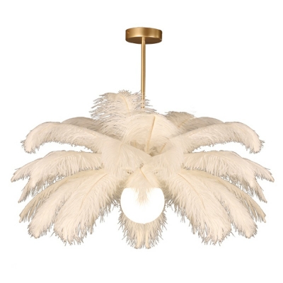 White  Drop Lamp Leaf Shade  Simplicity Style Feather Suspended Lighting Fixture for Living Room