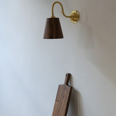 1-Light Sconce Lights Minimalism Style Cone Shape Wood Wall Mounted Lamps