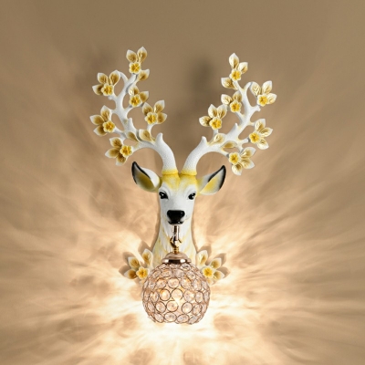 1-Light Sconce Lights Nordic Style Antlers Shape Crystal Wall Mounted Lighting