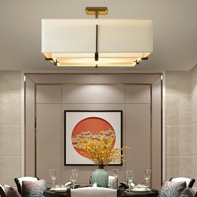 3-Light Semi Flush Chandelier Traditional Style Square Shape Fabric Ceiling Mounted Fixture