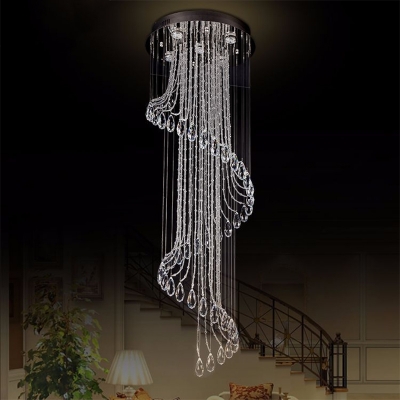 5 Lights Spiral Waterfall Multi-Pendant Modernism Clear Crystal Ball LED Hanging Light Kit