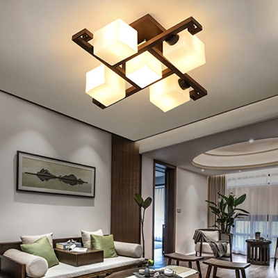 Flush Ceiling Light Fixtures Wood Finish Flush Mount Fixture for Living Room