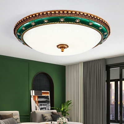Green Led Flush Light Round Shade Modern Style Glass Led Surface Mount Ceiling Lights for Dining Room