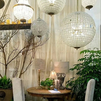 Hanging Light Kit Globe Shade Modern Style Crystal Pendant Lighting for Living Room