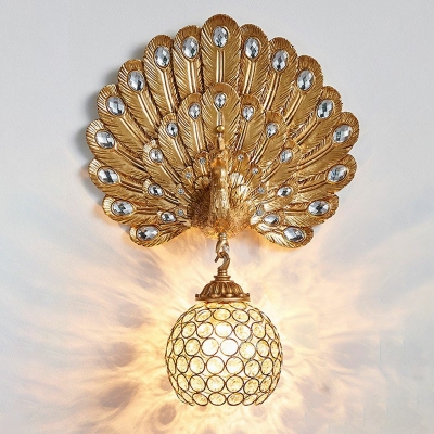 Modern Globe Wall Mounted Light Fixture Crystal and Metal Wall Lamp Sconce for Bedroom