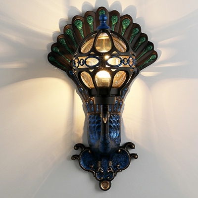 Peacock Shaped Metal Wall Sconce Light Postmodern Style Retro Wall Light for Aisle