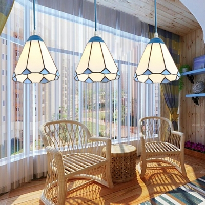 Single Tiffany Pendant Lights Handcrafted Stained Glass Cone Brass Hanging Light for Bedroom