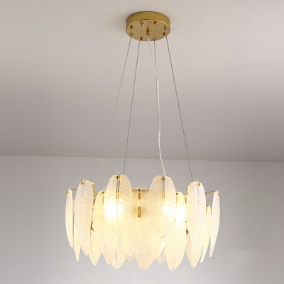 White Chandelier Lamp Leaf Shade Modern Style Glass Pendant Light for Living Room