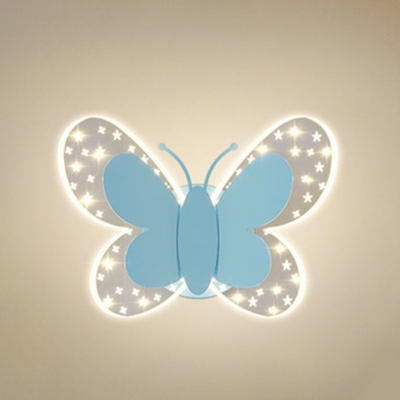 1-Light Sconce Lights Kids Style Butterfly Shape Metal Wall Mounted Lamp