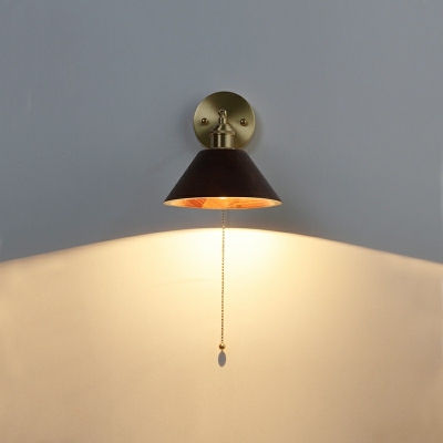 1-Light Sconce Lights Minimalism Style Cone Shape Wood Wall Mount Light Fixture