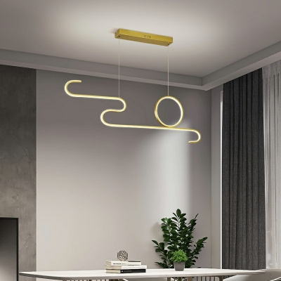 2-Light Island Lighting Minimalist Style Liner Shape Metal Chandelier Light Fixture