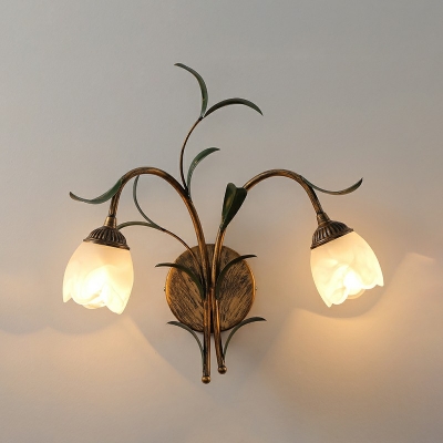 2-Light Sconce Light Contemporary Style Flower Shape Metal Wall Mount Lighting