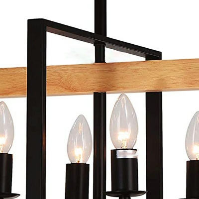 4-Light Chandelier Lighting Fixture Minimalist Style Rectangle Shape Wood Hanging Ceiling Light