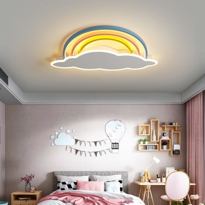 4-light Flush Mount Lantern Kids Style Rainbow Shape Metal Ceiling Mounted Fixture