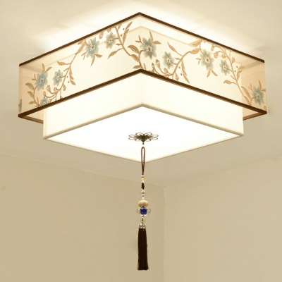 5-light Ceiling Mounted Fixture Traditional Style Geometric Shape Fabric Flush Mount Lighting