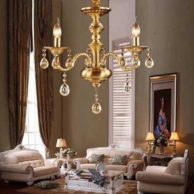 All-copper Crystal Chandelier Light 3 Lights Nordic Style Candlestick Pendant Light for Living Room