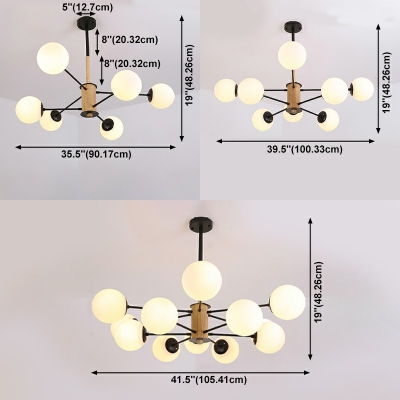 Contemporary Global Spray Chandelier Lights Glass and Wood Hanging Ceiling Lights