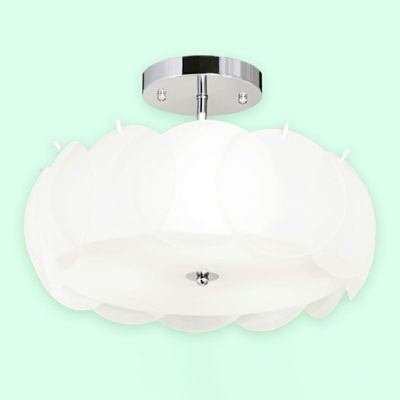 Glass Drum Semi Flush Mount Ceiling Fixture White Close to Ceiling Lamp for Living Room