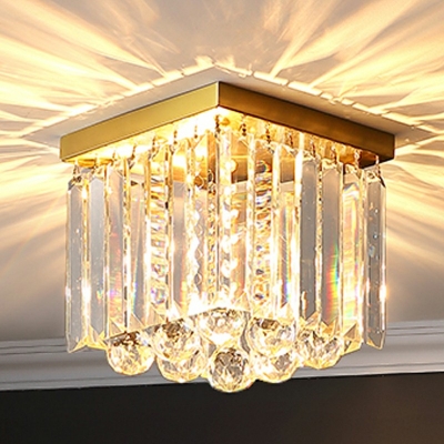 Gold Flush Ceiling Light Fixtures Globe Shade Simplicity Style Crystal Flush Mount Lamp for Living Room