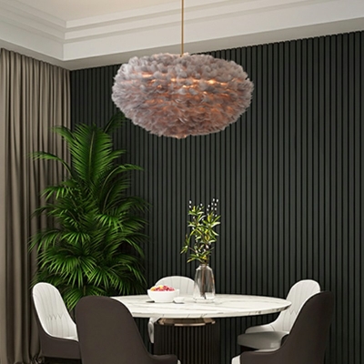 Gray Drop Lamp Feather Shade  Simplicity Style Feather Suspended Lighting Fixture for Living Room