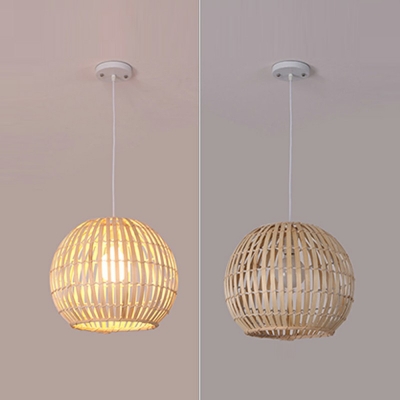 Hanging Ceiling Light Globe Shade Modern Style Bamboo Ceiling Pendant Light for Living Room