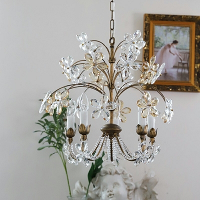 Rural Crystal Metal Chandelier Light 5 Lights Nordic Style Candle Shaped Pendant Light for Living Room