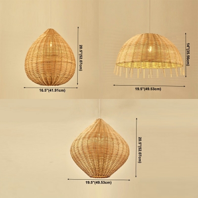Yellow Hanging Lamp Hat Shade  Simplicity Style Wood Ceiling Lamp for Living Room