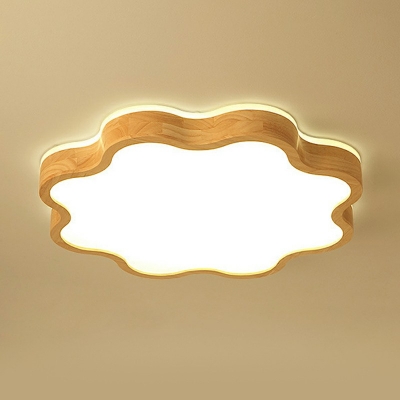 1 Light Geometric Flush Mount Led Light Modern Style Wood Flush Mount Ceiling Light in Yellow