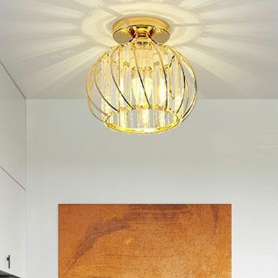 1 Light Globe Crystal Ceiling Mount Light Fixture Modern Living Room Semi-Flush Mount