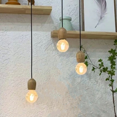 1-light Pendant Lights Minimalism Style Geometric Shape Wood Hanging Ceiling Light