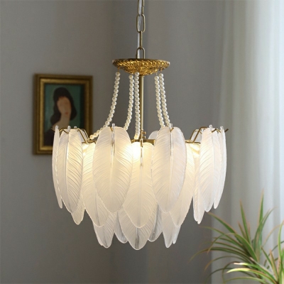 7-Light Hanging Ceiling Lights Simplicity Style Feather Shape Metal Chandelier Lighting