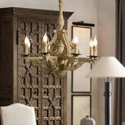 American Style Candlestick Chandelier Light Franch Style Wood Celling Light for Dinning Room