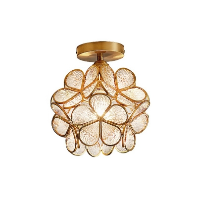 Brass Flower Shade 1 Light Close To Ceiling Lighting Fixture Vintage Ceiling Lamp Colonial for Living Room