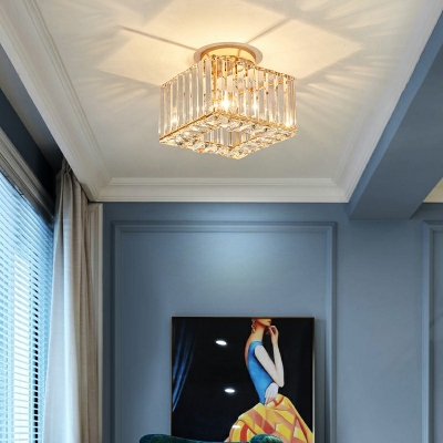 Flush Ceiling Light Square Shade Modern Style Crystal Flush Mount Ceiling Lighting Fixture for Living Room