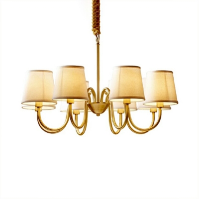 Gold Conical Chandelier Lamp Traditional Style Fabric 6 Lights Chandelier Light Fixture