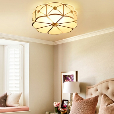 Gold Flush Light Lattice Shade Simplicity Style Glass Flushmount for Living Room
