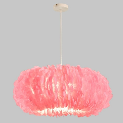 Orange  Chandelier Lamp Round Shade  Simplicity Style Feather Pendant Light for Living Room