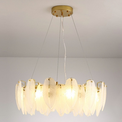 White Chandelier Lamp Leaf Shade Modern Style Glass Pendant Light for Living Room