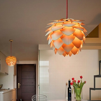 Yellow Ceiling Lamp Pineapple Shade  Simplicity Style Wood Suspended Lighting Fixture for Living Room